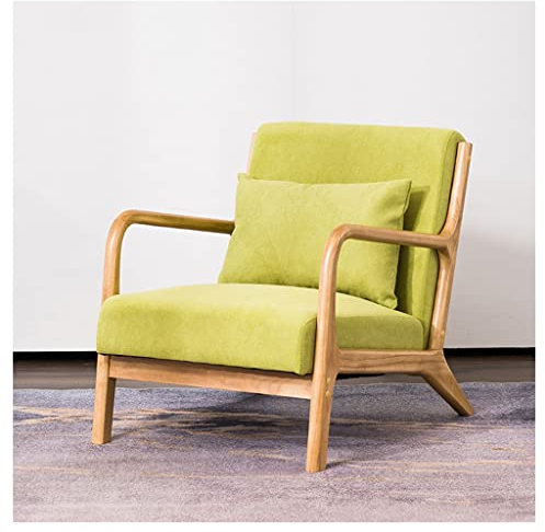 DUNAKE Sessel Wohnzimmer, Beistellstuhl Mit Armlehnen, Mid-Century Modern Freizeitstuhl Gepolstert Mit Massivholzrahmen Und Armlehne Stofflesestuhl Für Schlafzimmerwohnung (Color : Green)