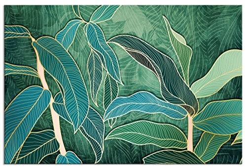 decomonkey - Impression sur Toile Plantes 120x80 1 Pièce - Tableau Décoration Appartement Cadre en Bois Déco Salon Peinture sur Toile Maison Gogreen tendances jungle feuilles plantes nature