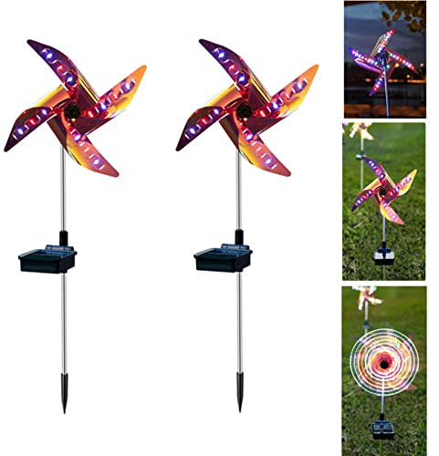 Kisbeibi 2pcs Solar Wind Spinners, 30'' Solar Windmill Lights with 8 Lighting Modes, 4 Color Changing, Outdoor Yard Lawn & Garden Ornament