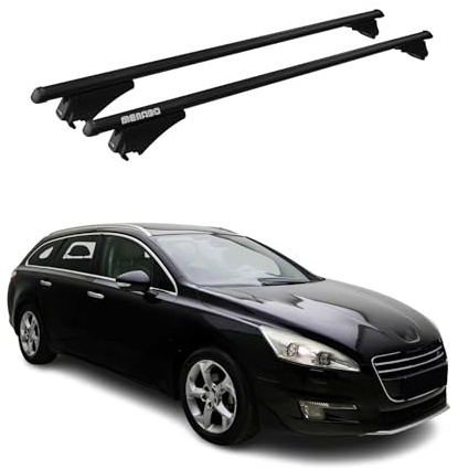 Menabo Dachträger Grundtäger kompatibel mit Peugeot 508 Kombi 2011-2018 Aluminium 75kg Schwarz 2tlg Geschlossene Reling für Fahrradträger, Dachboxen, Skiträger Abschließbar