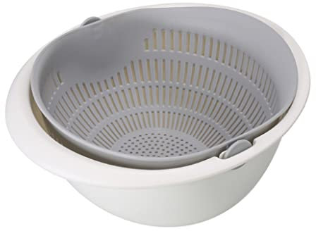Multifunction Drain Bowl, Plastic Strainer Basket Drain Bowl,Drain Basket Bowl,Kitchen Colander,Rotating Drainer Double-Layer Basin Vegetable Fruit Washing Grey Strainer