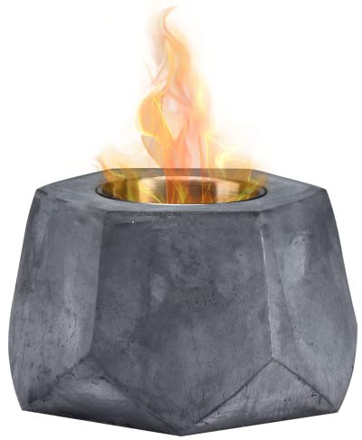 ROUNDFIRE Facettierte sechseckige Feuerstelle aus Beton – Feuerschale, tragbare Feuerstelle, kleiner persönlicher Kamin für den Innen- und Garten