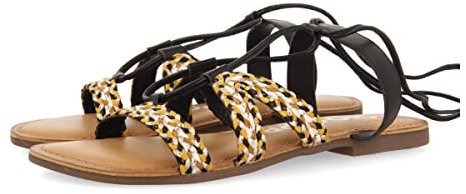 GIOSEPPO Sandalias Planas de Piel Negras Trenzadas con Cordones para Mujer Davao