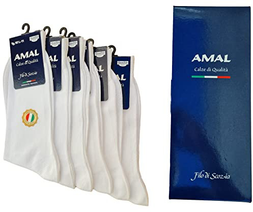 AMAL SOCKS Calze Uomo in Filo di Scozia Corte | Calzini Corti uomo Cotone 100% | Maglia Rasata in Tinta Unita | Confezione 6 Paia | 3 Taglie Prodotto Italiano