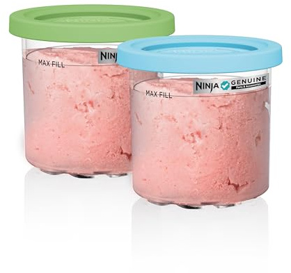 Ninja® CREAMi® Original Pints 2 Pack, Compatible with NC299AMZ & NC300s Series CREAMi® Ice Cream Makers, BPA-Free & Dishwasher Safe, Color Lids, 1 Pint Each, Clear/Lime/Aqua, XSKPLID2CD