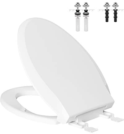 Hibbent Elongated Toilet Seat with Oval Cover, Soft Close Toilet Seat, Easy to Install,Never Loosen Hinge to Prevent Shifting, Non-slip Seat Bumpers and Easily Cleaning(White)