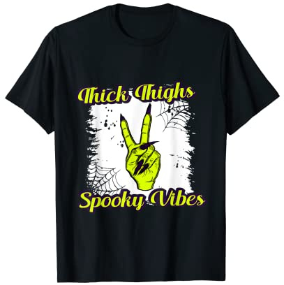 Thick Thighs And Spooky Vibes A Wee Bit Witchy Girl Bleached T-Shirt
