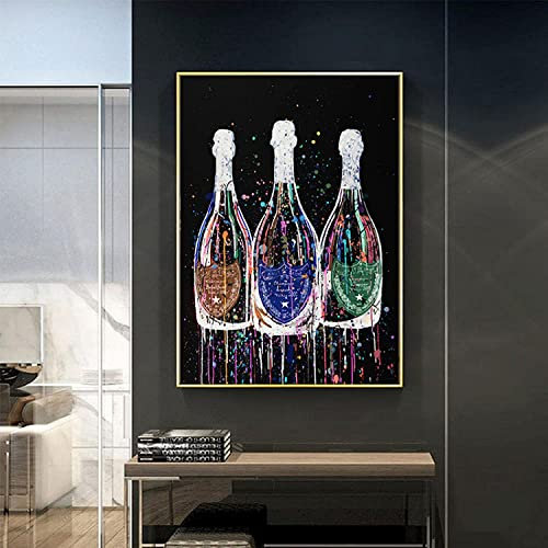 Leinwanddruck 60 x 80 cm, rahmenlos, dekorativ, bunt, Champagnerflasche, Pop-Art, Posterdruck, Wohnzimmer, Heimdekoration, Bild