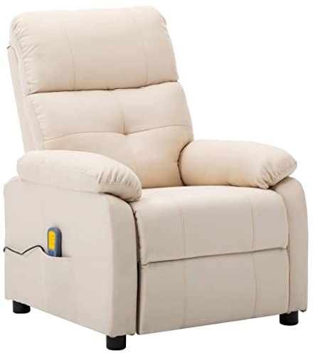 KOIECETA Massagesessel mit Heizmassagefunktion 6 Massageprogrammen Fernsehsessel Relaxsessel Liegesessel TV Sessel Ruhesessel Stoff (Creme), Vid-289, 90T x 76B x 100H cm