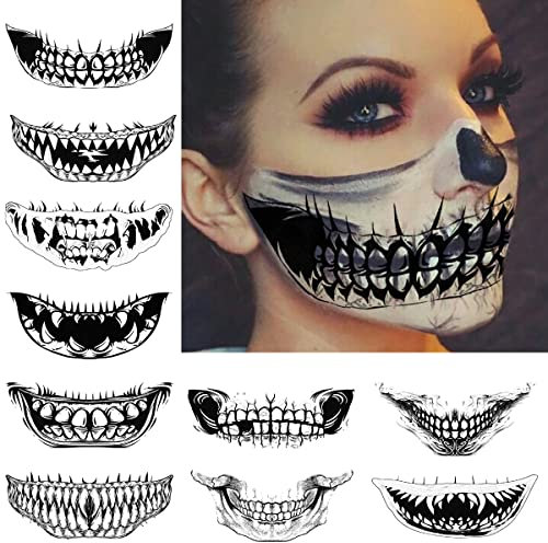 CHASPA 10 Packungen Halloween Clown Horror Mund Gesicht temporäre Tattoos, Streich Make-up Gesicht Abziehbilder Streich Requisiten für Halloween Cosplay Party DIY Dekorationen (schwarz)