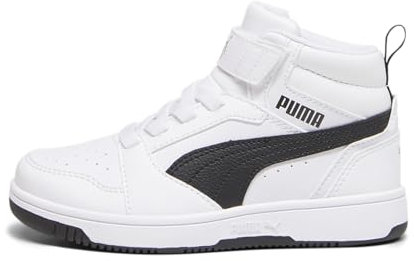 PUMA Jungen Unisex Kinder Rebound V6 MID AC+ PS Sneaker, White Black, 28 EU