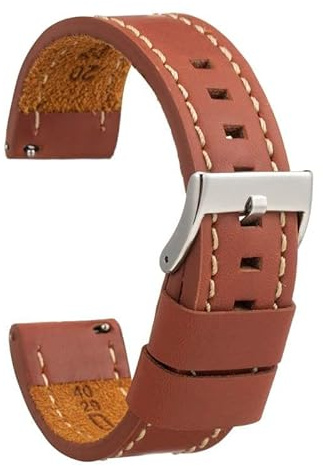 diloy Uhrenarmband Leder Vintage weiß genäht 384 | Vintage Rindslederarmband gewachst, dick, Nubukfutter, 4 mm, Schnellwechsel oder Werkzeug