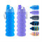 konlongzan Faltbare Wasserflaschen, 2 Stück, Reise-Wasserflasche, tragbare Wanderwasserflasche, auslaufsicher, 500 ml, wiederverwendbar, BPA-frei, Silikon-Wasserflaschen (blau + lila)