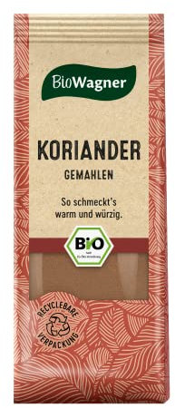 BioWagner - Bio Koriander gemahlen | würziges Aroma für Currygerichte, Weihnachtsgebäck oder eingekochtes Obst | naturbelassene Bio-Zutaten | recyclebare Verpackung | 40 g