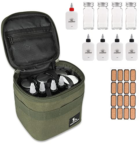 HIKEMAN Outdoor Gewürzgläser Set Seasoning Gewürzbehälter - 9 Stück Portable kleiner Salzstreuer Camping BBQ Gewürz Flaschen Set mit Reisetasche für Travel Picknick (Army Green)