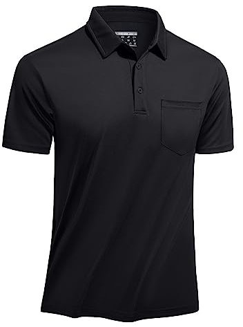 TACVASEN Herren Poloshirts Kurze Ärmel Polo Freizeit T-Shirt Atmungsaktiv Polo Männer Sommershirt Tennis Golf Tee (L, Schwarz)