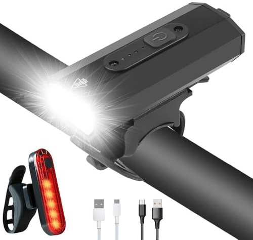 Victoper Bike Light Set - Front and Back, IPX5 Waterproof, Rechargeable, 6 Lighting Modes, Easy To Install for All Road and Mountain Bicycles