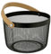 WENKO Badkorb Mod. Bambusa rund eleganter Korb im Industrial-Look zur Aufbewahrung von Utensilien aus Stahl Schwarz und Bambus Maße Ø 25 x 17 cm