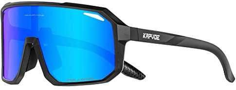 KAPVOE Fahrradbrille Polarisiert Herren Damen Sonnenbrille Sportbrille Radbrille Sportsonnenbrillen Radsportbrille Radfahren MTB Brille Rennrad Triathlon Laufen Wandern Volleyball Bergsteigen Blau