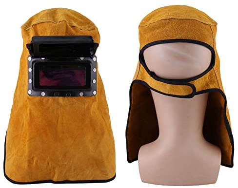 Schweißhelm-Maske, Leder, Schweißhaube, Arbeitsmütze, Automatisch Verdunkelnde Linse, Verstellbare Schweißhelm-Schutzmaske, Schweißabsorption, Hitzebeständig, Atmungsaktiv