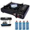Fornello da campeggio a gas, doppio attacco Bombola GPL o cartuccia Gas Butano, con valigetta portatile, 4 cartucce Incluse, 1 fuoco, potenza 2.200W, fornello outdoor cucina per esterno