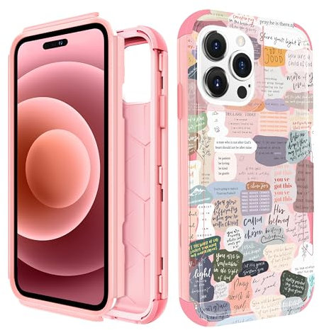 Pegmode for iPhone 14 Pro Case - Heavy Duty Protective Designer Christian Quotes Cute Cartoon Hard Shockproof Bumper Phone Cases for Apple iPhone 14 Pro for Girly Women Men Girls Boys Teens