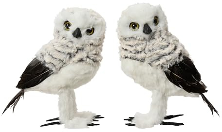 Decoris Dekofigur Eule 11x8x16cm - 1 Stück Sortiert - Flauschige Weihnachtsfigur - Schneeeule Deko Figur Weihnachten - Plüschfigur Weiß Grau Uil kunstbont l11b8h16 cm grijs a2 kerst