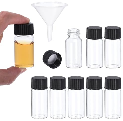 PATIKIL 10 ml klare leere Glasfläschchen, 8 Stück Probefläschchen mit Schraubverschluss Reagenzglas mit Trichter Auslaufsicheres Flüssigkeitsprobenglas für das Labor