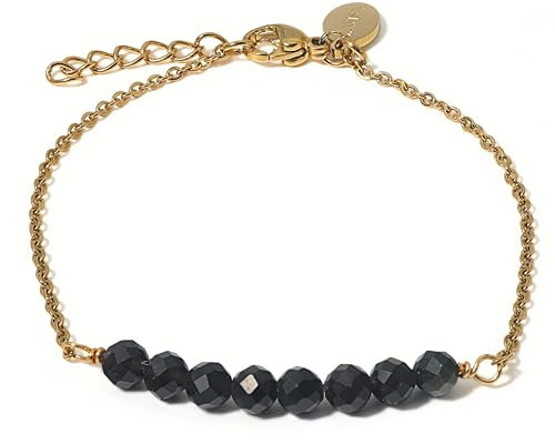 LAVISA 8 Perlen Edelstein Armband - 4mm Perlen - Echte Naturstein Perlen | Kristallperlen, Heilsteine | Onesize mit Verlängerung (Obsidian)