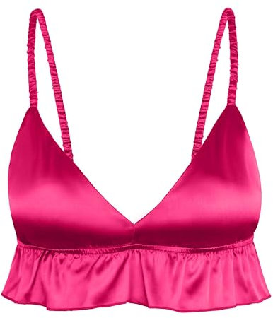 Satini Femminuccia con Volant Pieghettato Attillato Setoso Raso Lingerie Bralette (Rosa Fucsia, XXL)