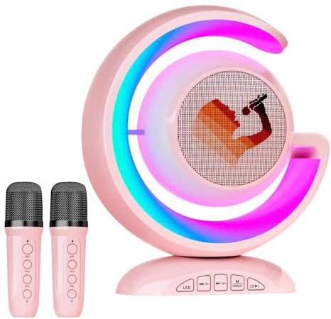 Micro Karaoke Enfant, Jouet Enfant pour Chanter Fille avec 2 Micro sans Fil Lumières LED, Portable Karaoké Bluetooth Magique Voix Change, Cadeau Fille 2 4 6 8 10 12+ Ans Adultes pour Fête et Voyage