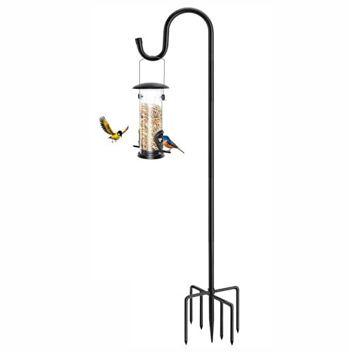 ANIDEER 243,8 cm Schäferhaken für den Außenbereich, robuste Vogelfutterstation, hängende Vogelfutterstation, Solar-Laternen, Outdoor-Pflanzenaufhänger, Haken mit 7 Basis-Zinken, 1 Packung