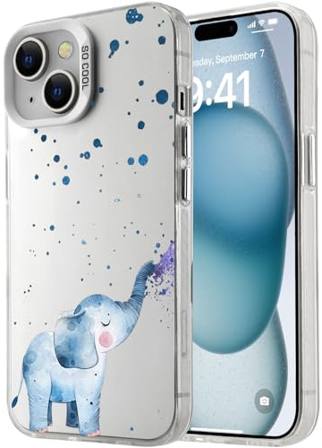 MAYCARI Aesthetic Laser Case for iPhone 11 Pro with Cute Blue Elephant Pattern Design, Girly Slim Thin Soft Shockproof Protective Cover for Women Girls