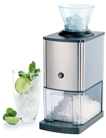 Wintem Tritaghiaccio Elettrico in Acciaio Inox da 60-80W, Lama Affilata per Granite e Cocktail, Facile da Usare con Contenitore Integrato e Sistema di Sicurezza