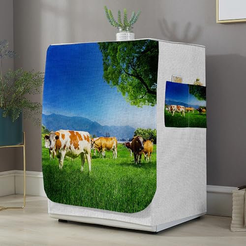Highdi Housse de Protection pour Machine à Laver, Chargement Frontal Housse La Poussière avec Ouverture Frontale pour Linge Domestique (Vache,Capacité L 10.5~12KG)