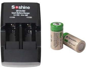 Universal-Batterie-Ladegerät für CR2-Akkus und CR123A-Akkus (16340) mit 2 Fächern - Einzelkanalsteuerung, mit USB-Kabel. optional mit Akkus (inkl. 2X CR123A-Akku)