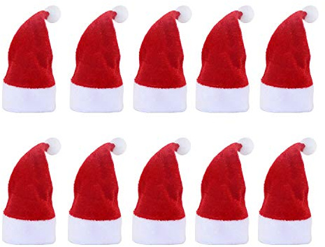 LOOGI Mini Santa Hats 10pcs, Mini Christmas Hats Wine Bottles Cover Crafts Ornaments Decor (8 * 10 cm)