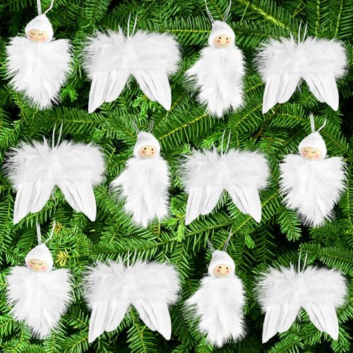 12PCS Adornos Arbol Navidad Blanco, Adornos Colgantes de Alas de Ángel Blancas Personalizadas, Decoracion Navidad Arbol Plumas Blancas, para Hogar Fiesta Exterior Interior/A