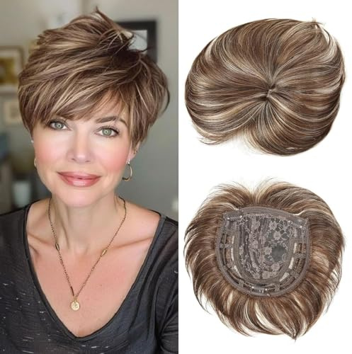 Becus Clip In Bangs Hair for Women Hair Toppers for Women 360°3D Cover 6.5x6inches Toupee Brown Fake Bangs Synthetic Hair (Brown)
