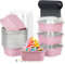50Pcs Mini Cake Baking Cups with Lids and Spoons, 150ml Square Aluminum Foil Baking Pans with Lids and Spoons, Tart Pie Cake Containers for Bread Dessert Wedding Birthday Picnic Party ((Pink Silver))