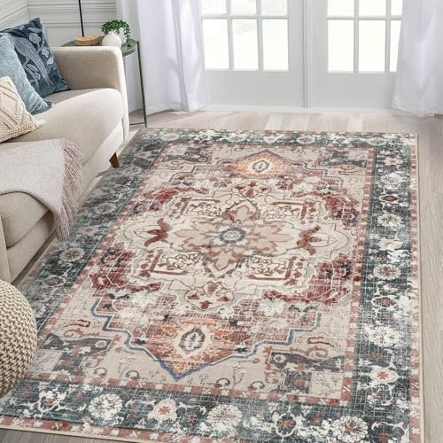 Famibay Teppich, Wohnzimmer, groß, 160 x 230 cm, maschinenwaschbar, Vintage-Teppich, weicher Kurzflor-Teppich, Vintage-Teppich, traditioneller Teppich, Schlafzimmer, rutschfester Teppich, fusselfrei,