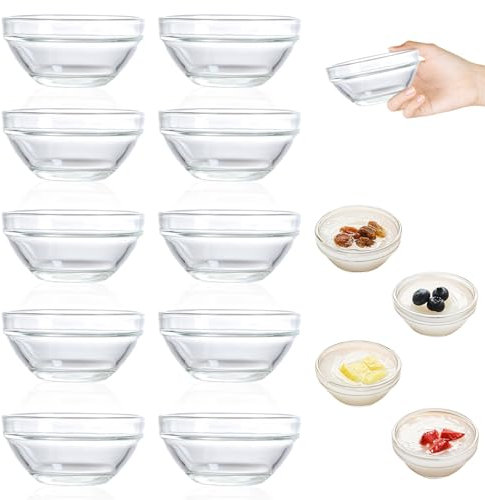 Penbinmall Lot de 10 Bols à Sauces - 80ml Petits Bol en Verre, Bols à Trempette Ø 7,5 cm en verre trempé pour sauces,garnitures, épices, bol pour confiture, Mini Bol Aperitif pour Sauce Soja