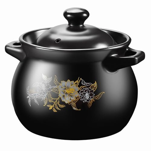 KJQWZNJI Japanese Ceramic Hot Pot Ceramic Pot Clay Pot for Cooking Soup Pot Smooth Glaze is Easy to Clean and Heat Resistant for Cooking Beans, Rice, Soup,2.5L