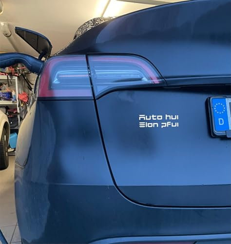 Auto hui - Elon pfui - Tesla Vinylcut Sticker Aufkleber 12 x 4 cm, weiss