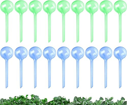 BEOIUCZZY Lot de 18 boules d'irrigation pour plantes, petites plantes, 13 x 5 cm, boules d'irrigation, pour plantes en pot, pour l'intérieur et l'extérieur, vert + bleu
