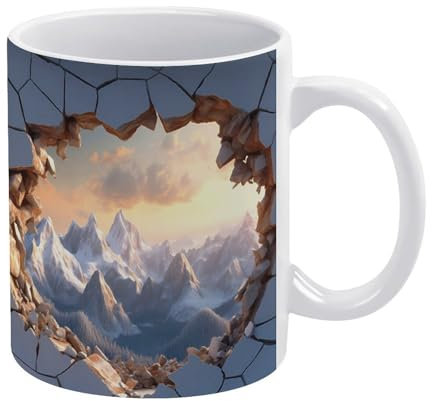 Ceramic Mugs 3D Mountains Hole in A Wall, Personalised Custom Mugs Funny Drinking Cups for Coffee Celebration Colleague 330Ml