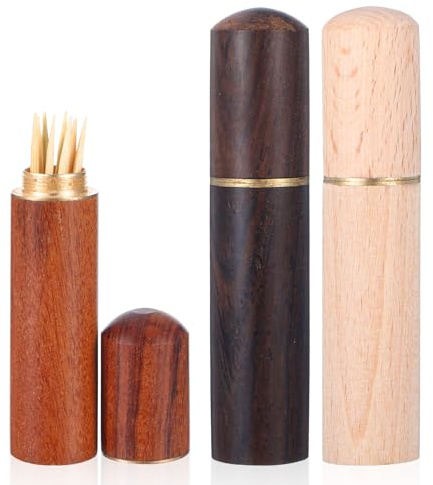 Classicseali 3PCS Toothpick Holder, Portable Tooth Pick Holders,Wooden Toothpicks Holders for Purse,for Storage Toothpicks, Needle, Bead, Ear Pick, Small Object,for Women and Men,3 Colors