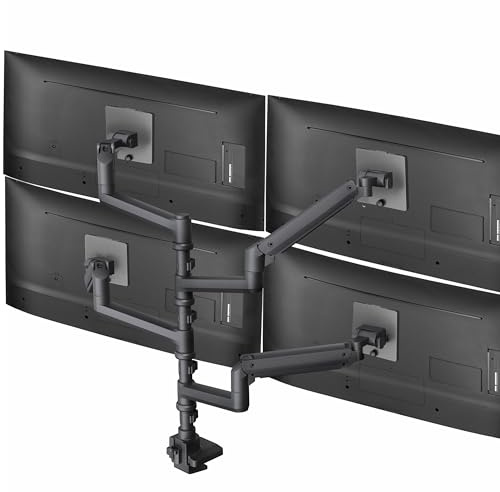 VIVO STAND-V400D Ultra-breite Tischhalterung für Monitore bis 49 Zoll (124 cm), individuelle Armkapazität max. 38 Zoll (97 cm), für 4 Ultra-breite Monitore bis 20 kg, Schwarz