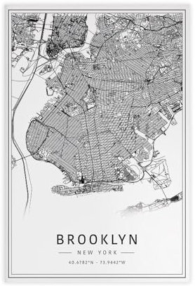 Impression sur toile murale Brooklyn New York Street en acrylique et verre - Décoration murale pour chambre, bureau - 50 x 75 cm