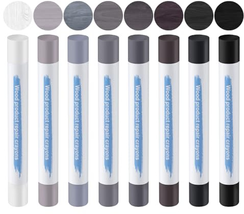 kclkda 8Pcs Wax Filler Wood Repair Sticks, Wax Sticks for Wood Repair, Laminate Floor Repairs Kit, Soft Repairs Crayons for Wooden Furniture Laminate Floor Table Door Scratches Holes (Grey Series)